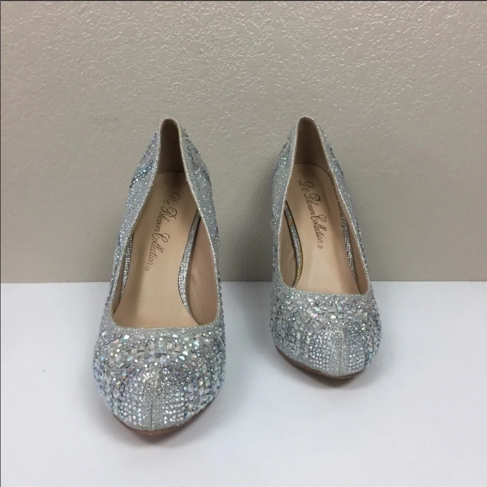 Silver Rhinestone Bling Platform Stilettos Size 8